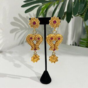 Christian Lacroix Vintage Sun Star Heart Drop Clip On Earrings